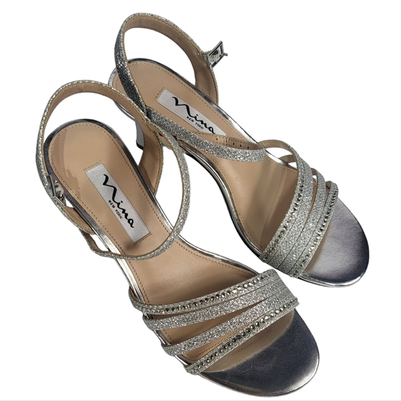Nina Nelena Evening Sandals Silver 6 - Picture 7 of 8